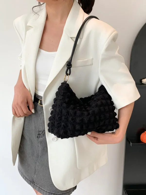 Textured Cotton Shoulder Hobo Bag