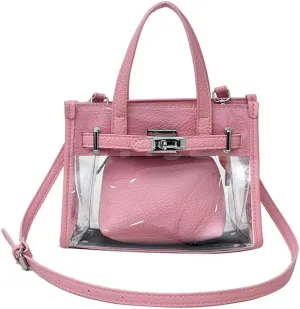 Tote Bag for Women PVC Clear Plastic Handbags PU Leather Shoulder Crossbody Bags Jelly Bags Purses(Pink)