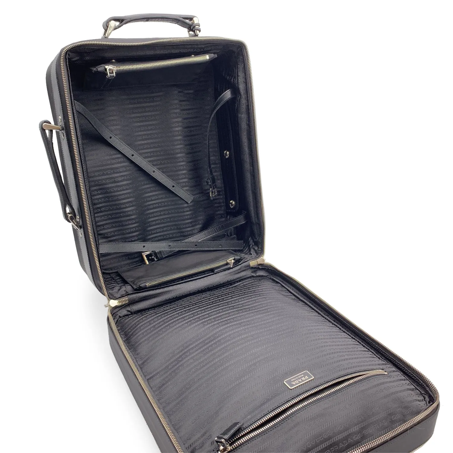 Trendy Inspired Prada Black Nylon Rolling Suitcase Wheeled Travel Bag Trolley