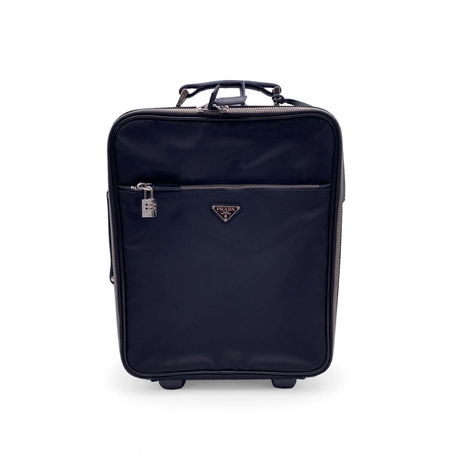 Trendy Inspired Prada Black Nylon Rolling Suitcase Wheeled Travel Bag Trolley