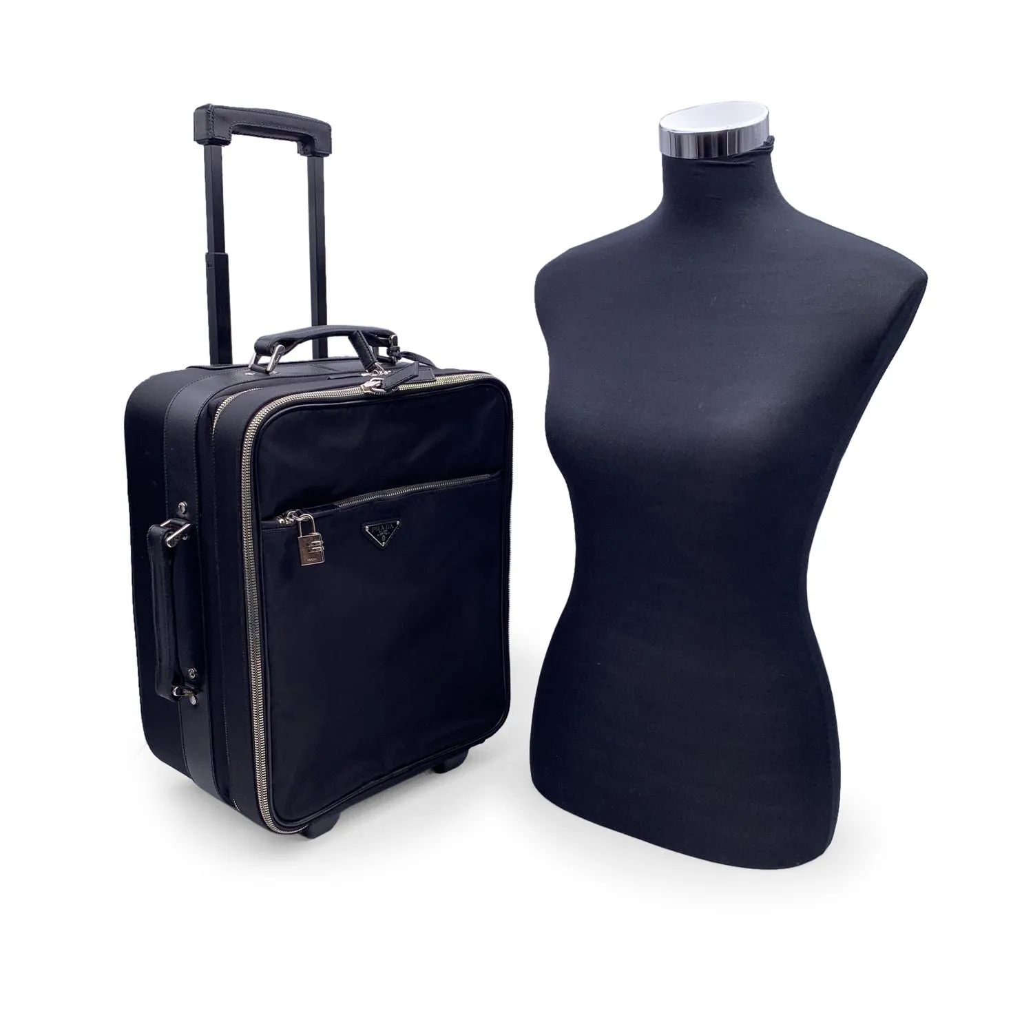 Trendy Inspired Prada Black Nylon Rolling Suitcase Wheeled Travel Bag Trolley