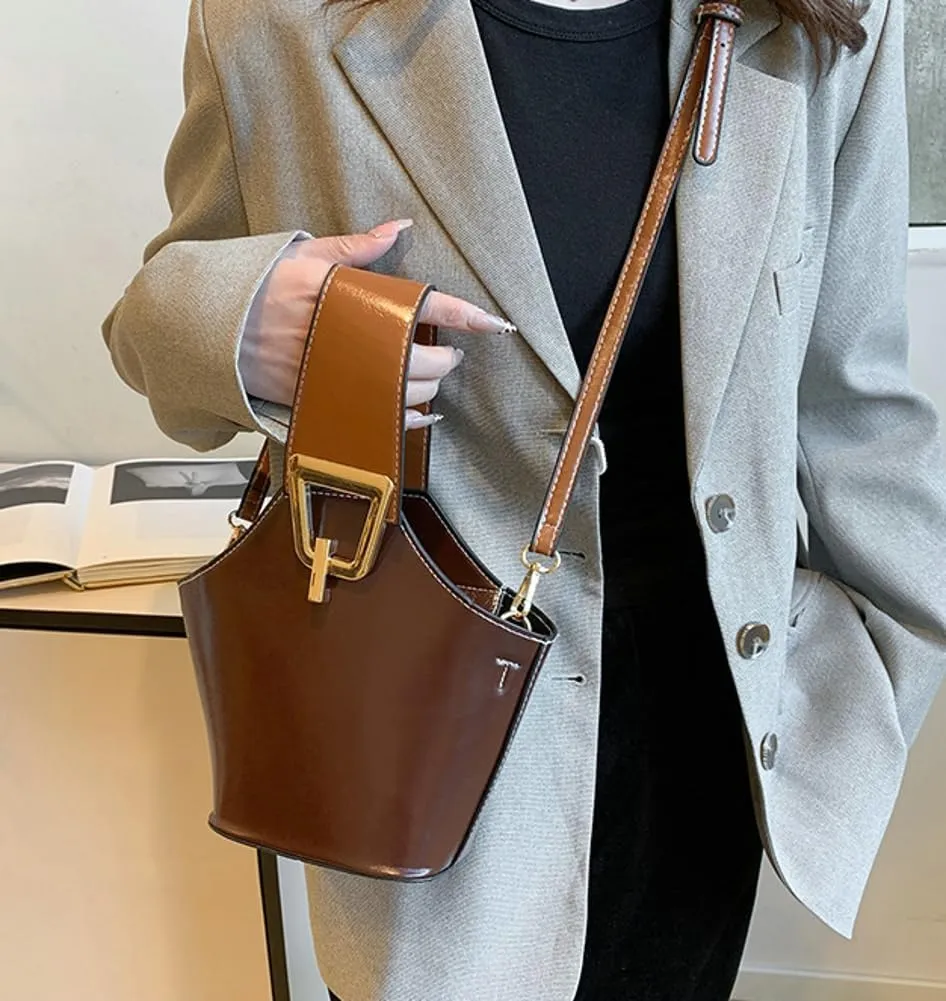 Trendy PU Leather Bucket Bags for Women Purse Top Handle Crossbody Bag Small Satchel Handbags Cute Tote Bag