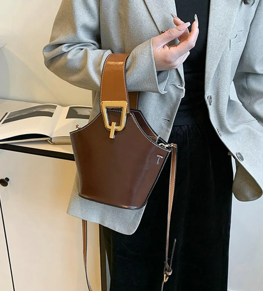 Trendy PU Leather Bucket Bags for Women Purse Top Handle Crossbody Bag Small Satchel Handbags Cute Tote Bag