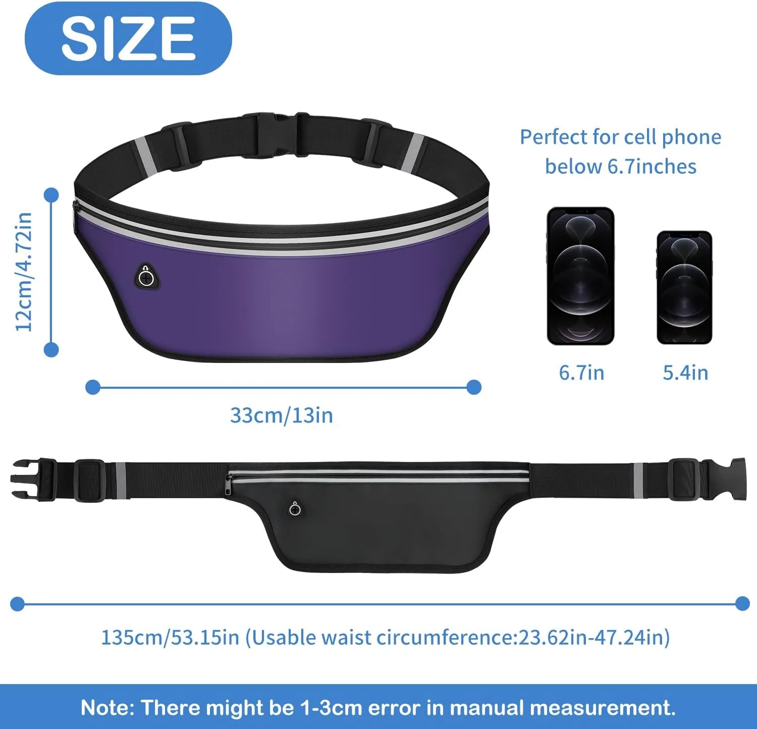 UltraSlim Fanny Packs for Women Men Slim Running Belt Waist Pack Runners Bag Waterproof Money Belt (Purple)