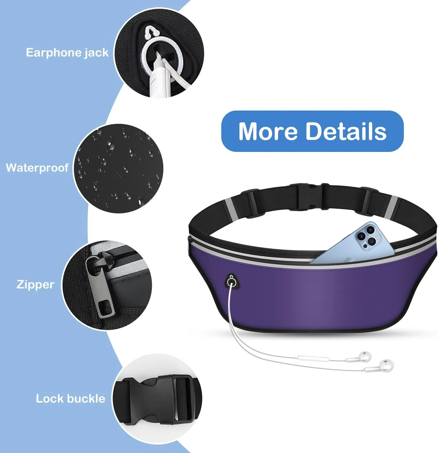 UltraSlim Fanny Packs for Women Men Slim Running Belt Waist Pack Runners Bag Waterproof Money Belt (Purple)