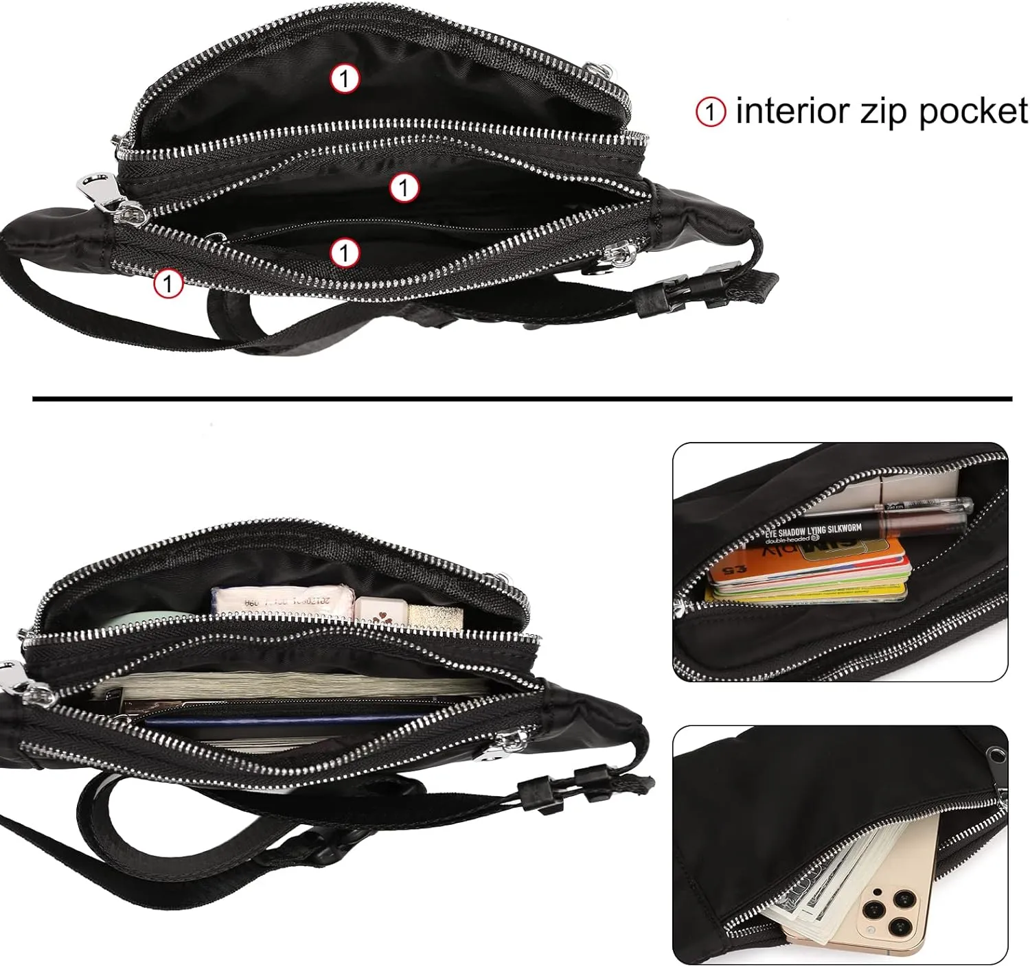 Uromee Fanny Packs for Women Crossbody Belt Bag Nylon Fashion Waist Bag Everywhere Travel Hiking Running Adjustable Strap