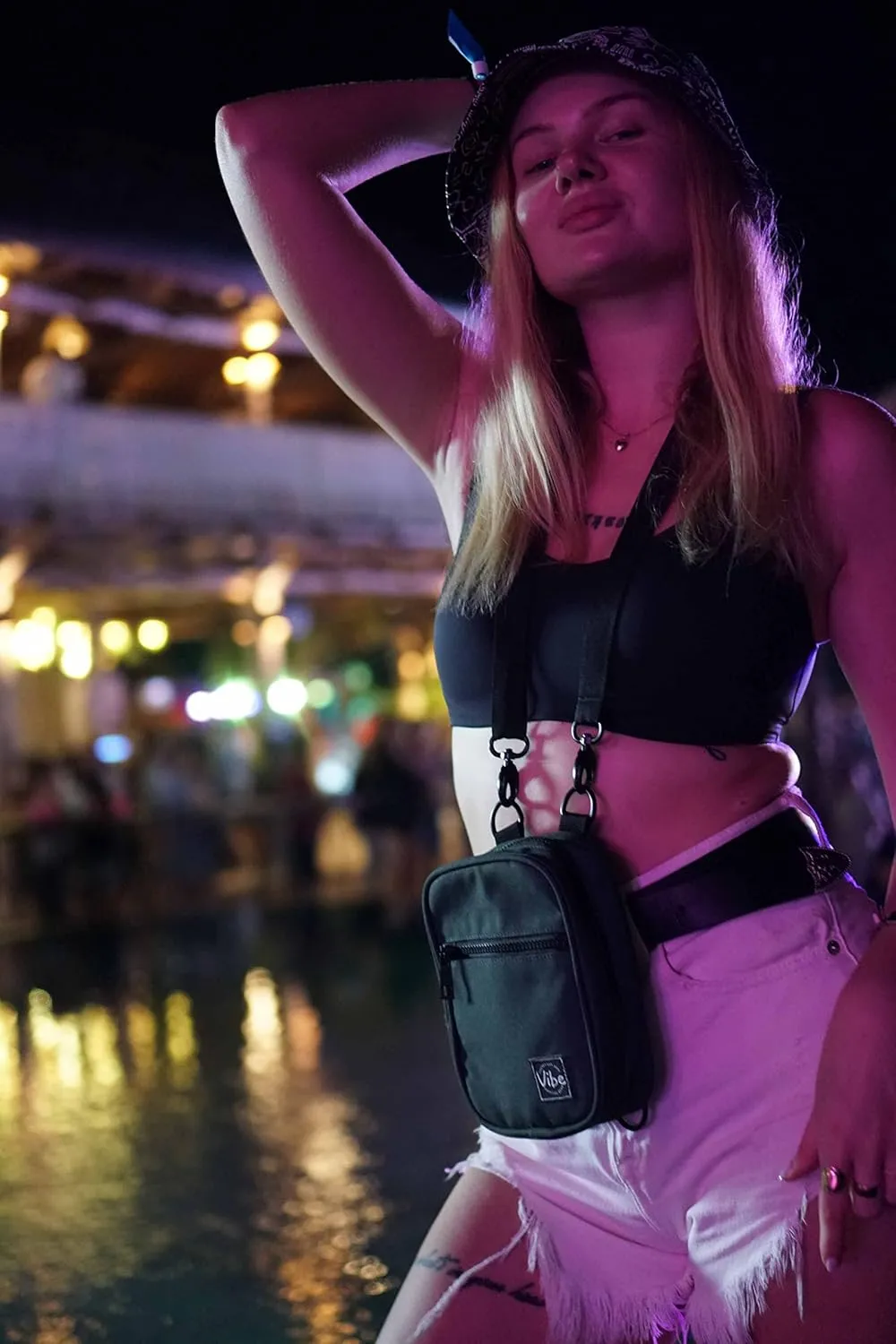 Vibe Festival Gear Small Crossbody Sling Bag for Women Men 5in1 Multi-Use from (rPET) Recycled Polyester Belt Bag Cross Body Backpack Fanny Pack Purse - Green