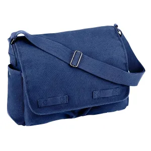 Vintage Washed Canvas Messenger Bag, Adjustable Shoulder Strap, Navy Blue