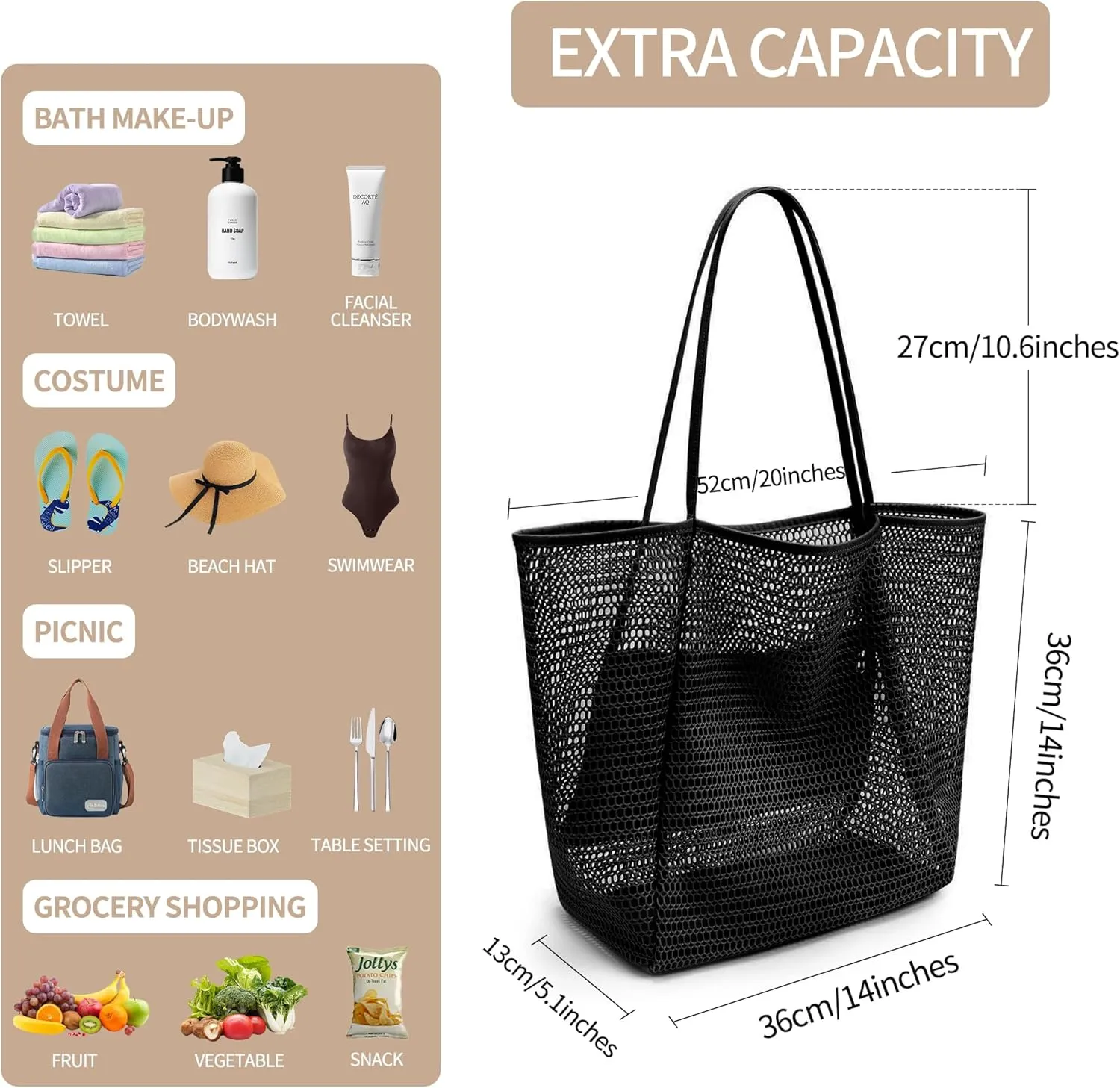 VOROLO Mesh Tote Beach Bag,Women Fairycore Hobo Bag,Shoulder Bag,Soft Summer Casual Crochet Bags