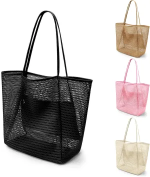 VOROLO Mesh Tote Beach Bag,Women Fairycore Hobo Bag,Shoulder Bag,Soft Summer Casual Crochet Bags