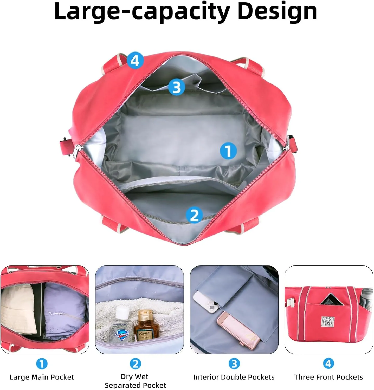 WALNEW Travel Duffel Bag, Weekender Overnight Carry On Bag Women Men, Foldable Waterproof Gym Luggage with Metal Buckle Strap