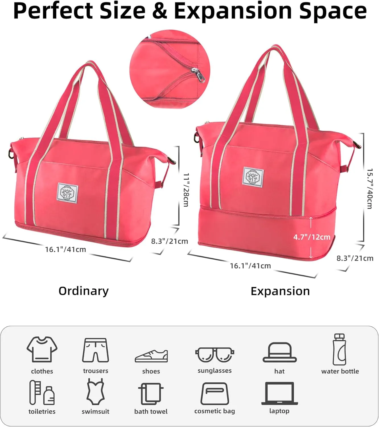 WALNEW Travel Duffel Bag, Weekender Overnight Carry On Bag Women Men, Foldable Waterproof Gym Luggage with Metal Buckle Strap