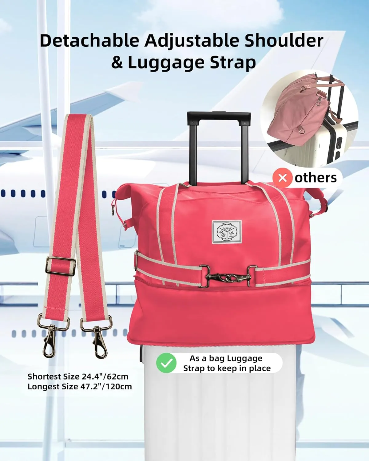 WALNEW Travel Duffel Bag, Weekender Overnight Carry On Bag Women Men, Foldable Waterproof Gym Luggage with Metal Buckle Strap