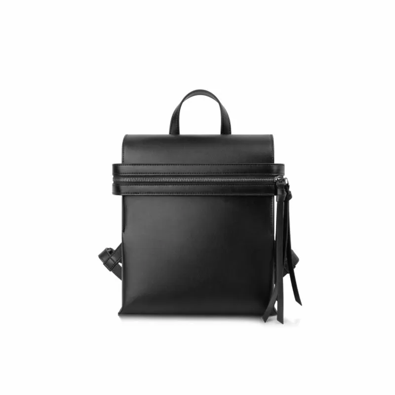 Womens Small Black Leather Backpack Purse Genuine Leather Zip Backpack Handbag for Women