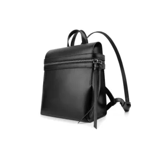 Womens Small Black Leather Backpack Purse Genuine Leather Zip Backpack Handbag for Women