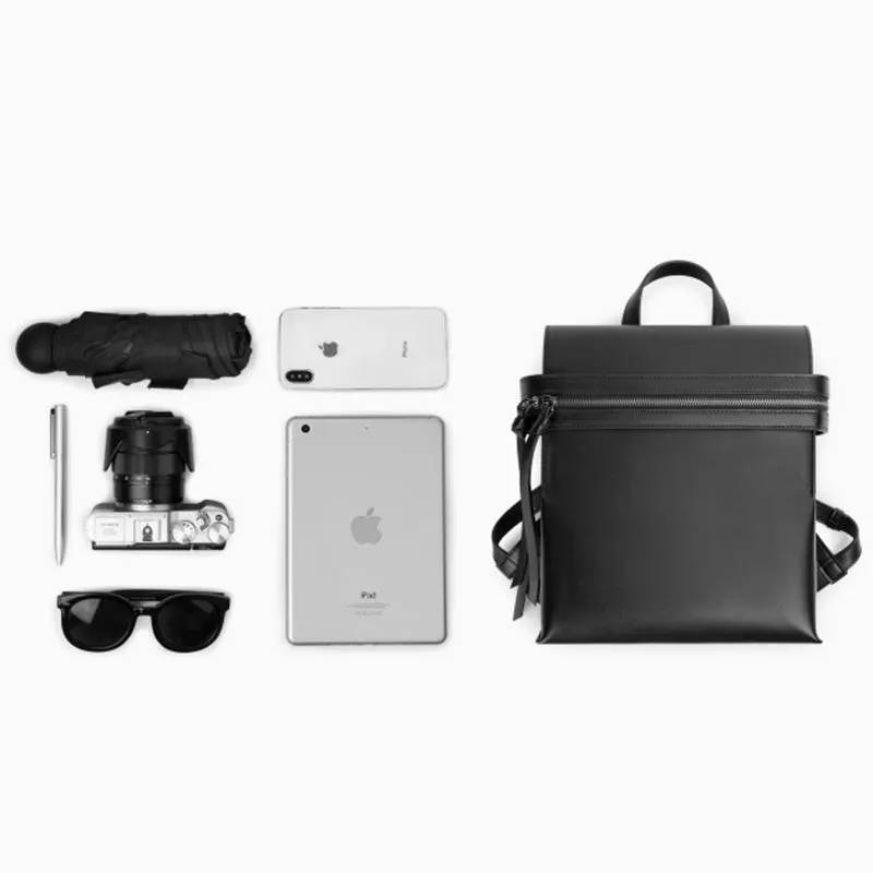 Womens Small Black Leather Backpack Purse Genuine Leather Zip Backpack Handbag for Women