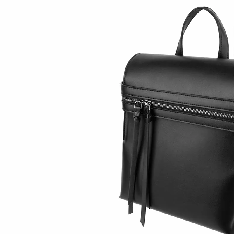 Womens Small Black Leather Backpack Purse Genuine Leather Zip Backpack Handbag for Women