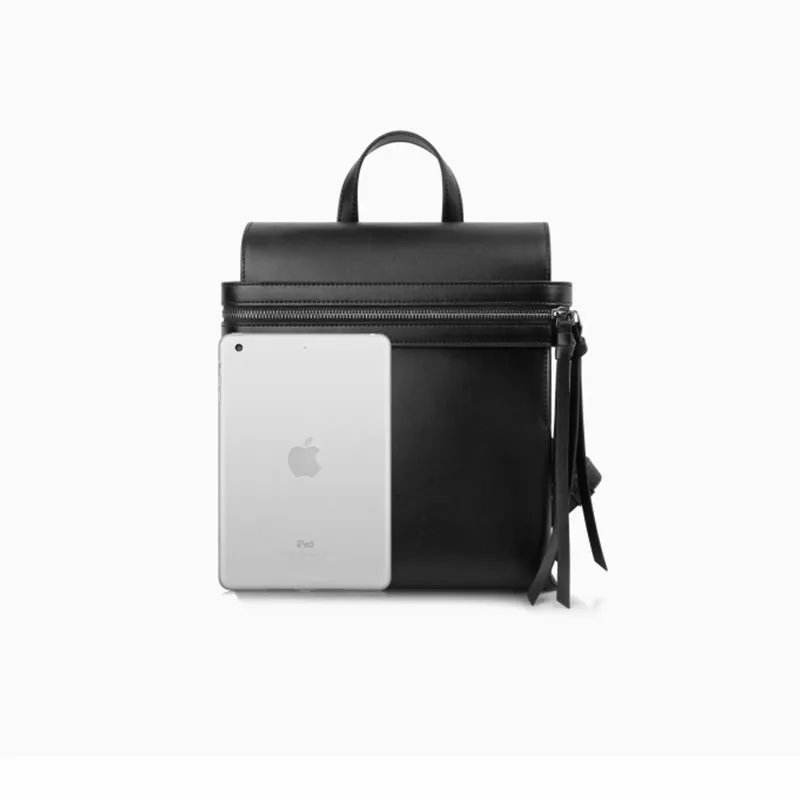 Womens Small Black Leather Backpack Purse Genuine Leather Zip Backpack Handbag for Women