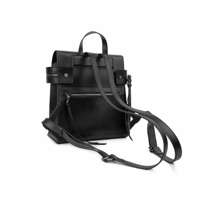 Womens Small Black Leather Backpack Purse Genuine Leather Zip Backpack Handbag for Women